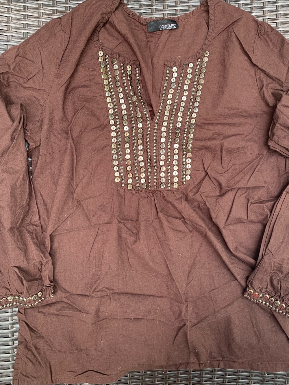 Penningtons Brown Long-Sleeve Tunic with Gold Stud Detailing